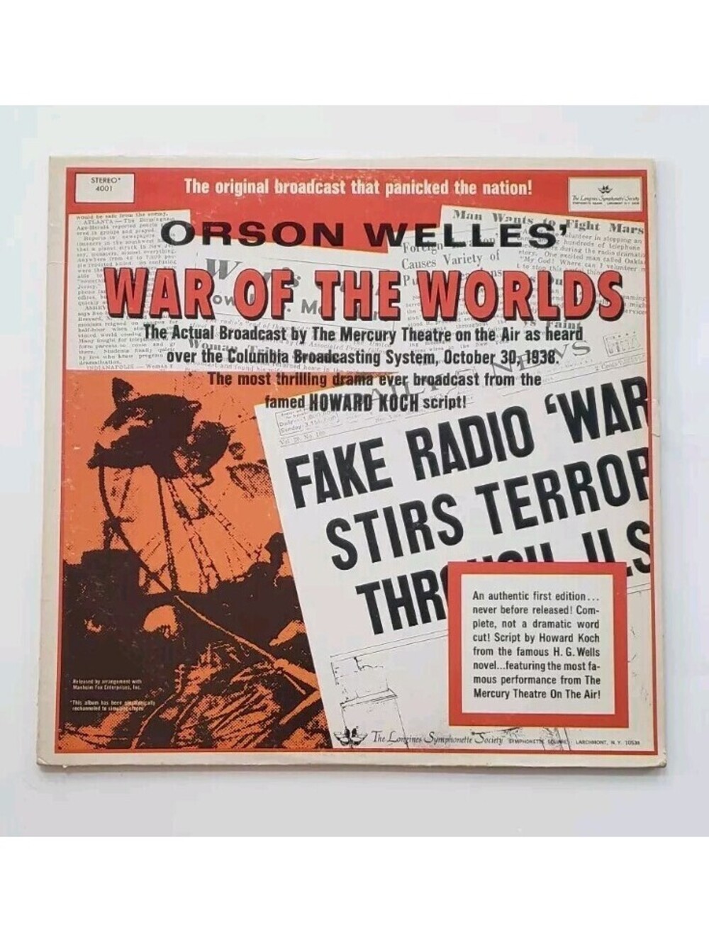 Vinyl War of The Worlds Radio Broadcast Orson Welles Mercury Theater Performance